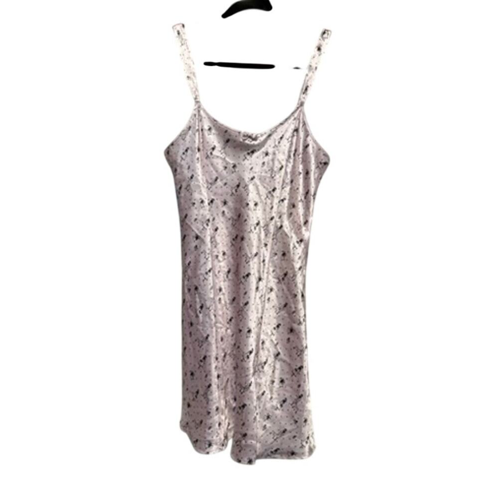 Morgan Taylor Intimates Pastel Pink Satin Dog Walking Polka Dot Slip Dress Small